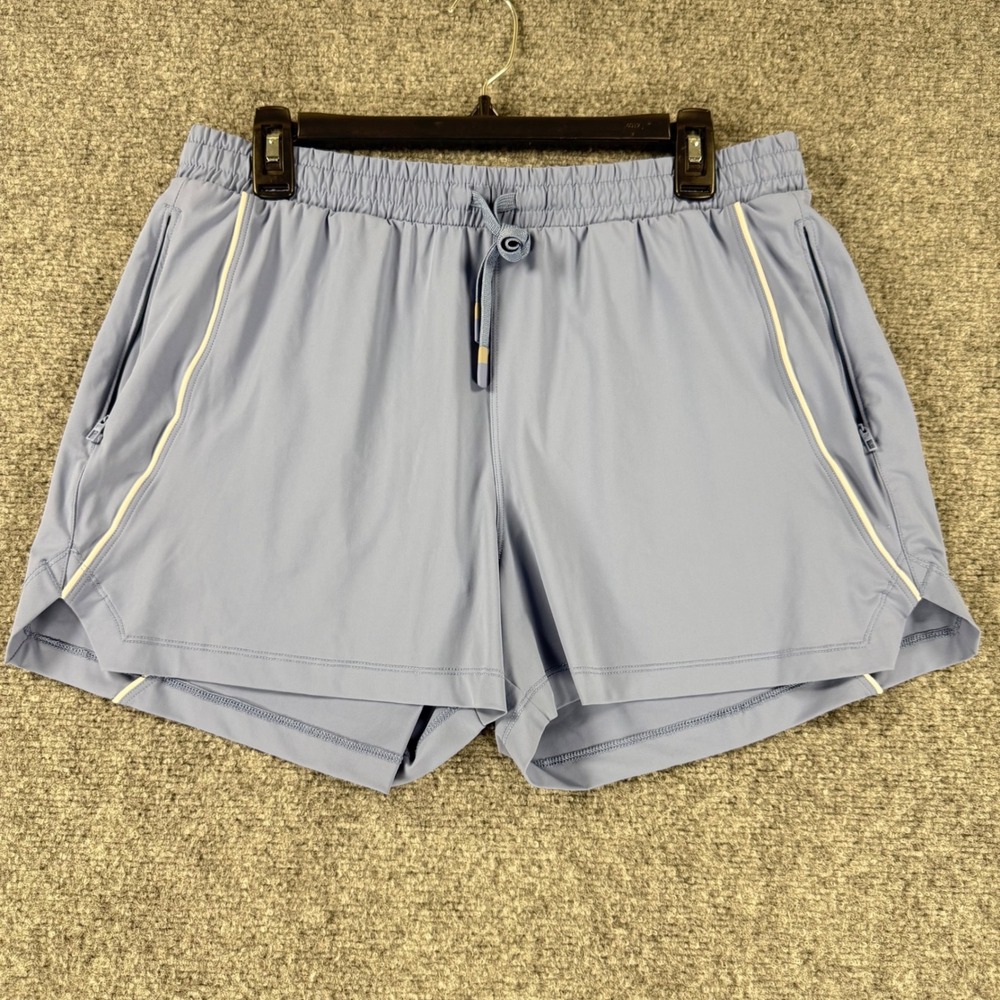 Fabletics Women's Athletic Running Shorts Large Blue Drawstring Zipper Pockets